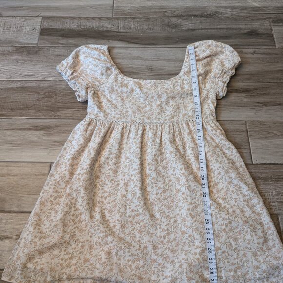 American Eagle Floral Puff Sleeve Mini Dress Medium Beige Boho - Picture 3 of 7